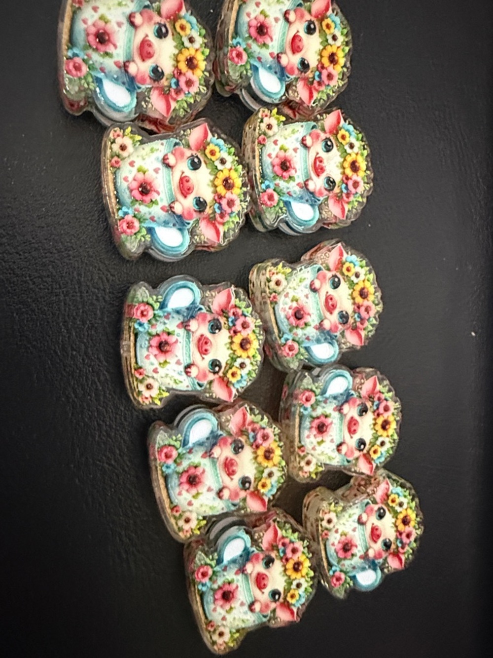 Cute Floral Pig Resin focal beads for pen making - Pastel Multicolor set of 10
